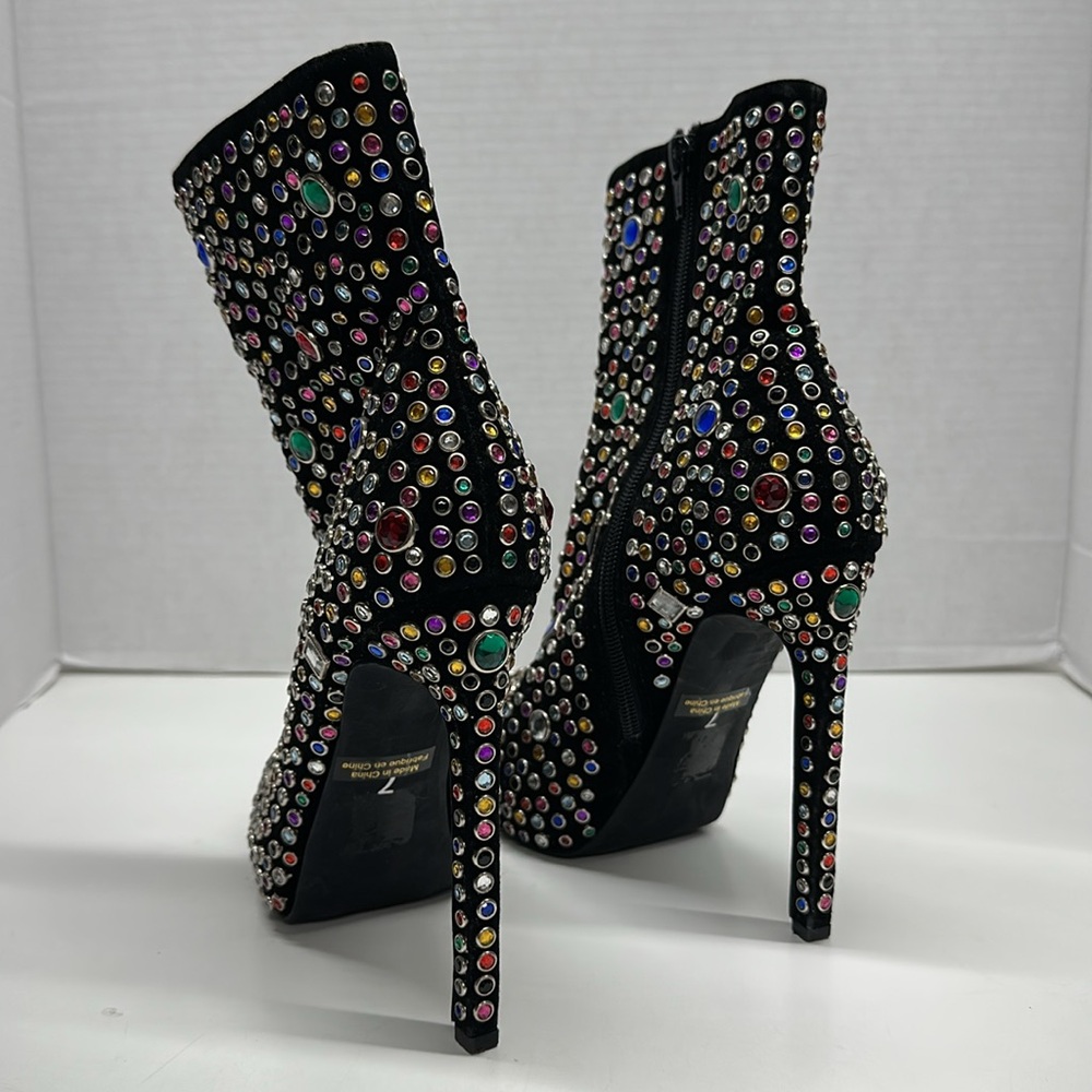 Jeffrey Campbell Stiletto High Heel Booties Boots Jeweled Multicolor Black 7 - Picture 3 of 9